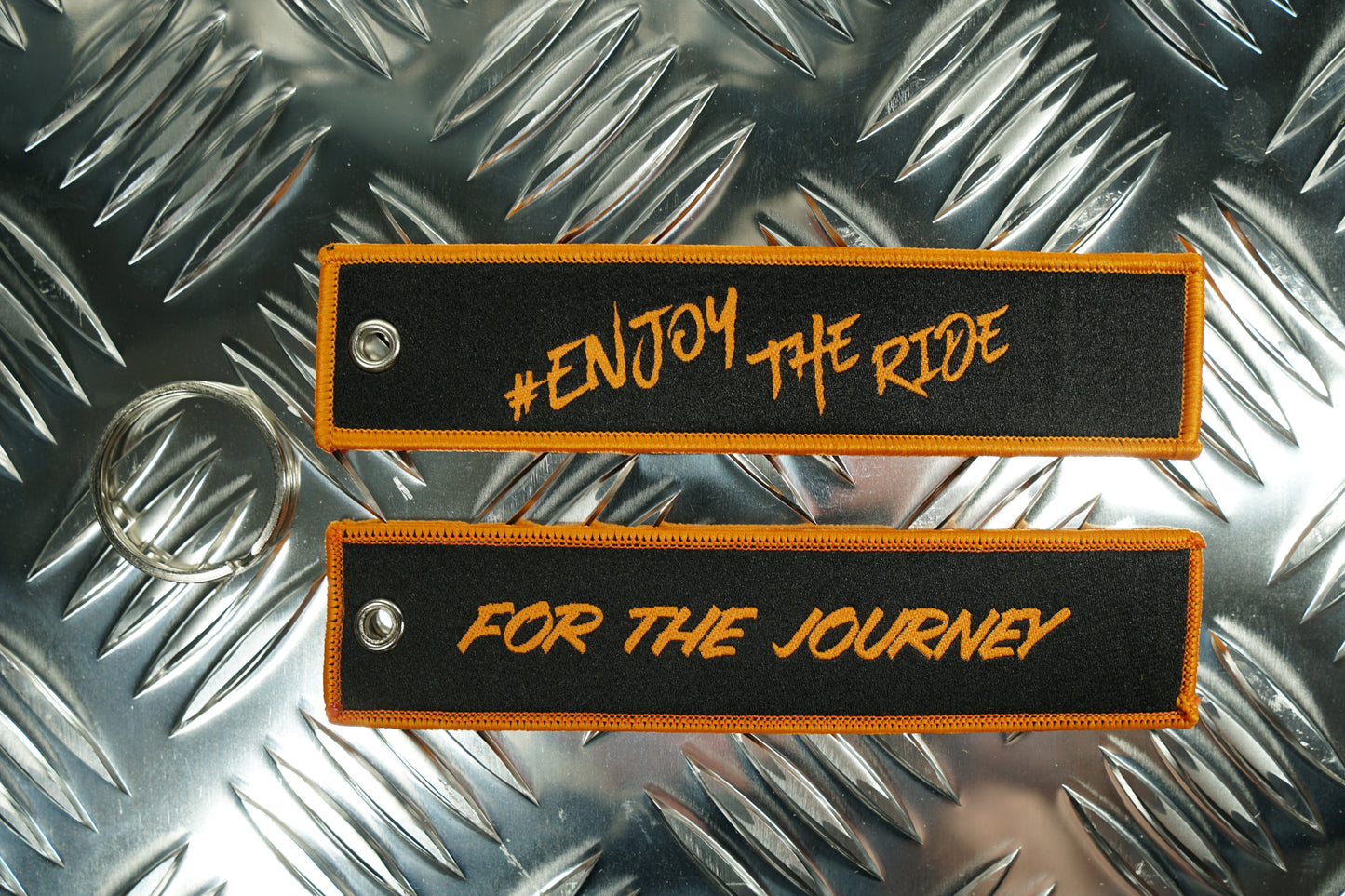 #EnjoyTheRide Black and Orange Jet Tag Keyring