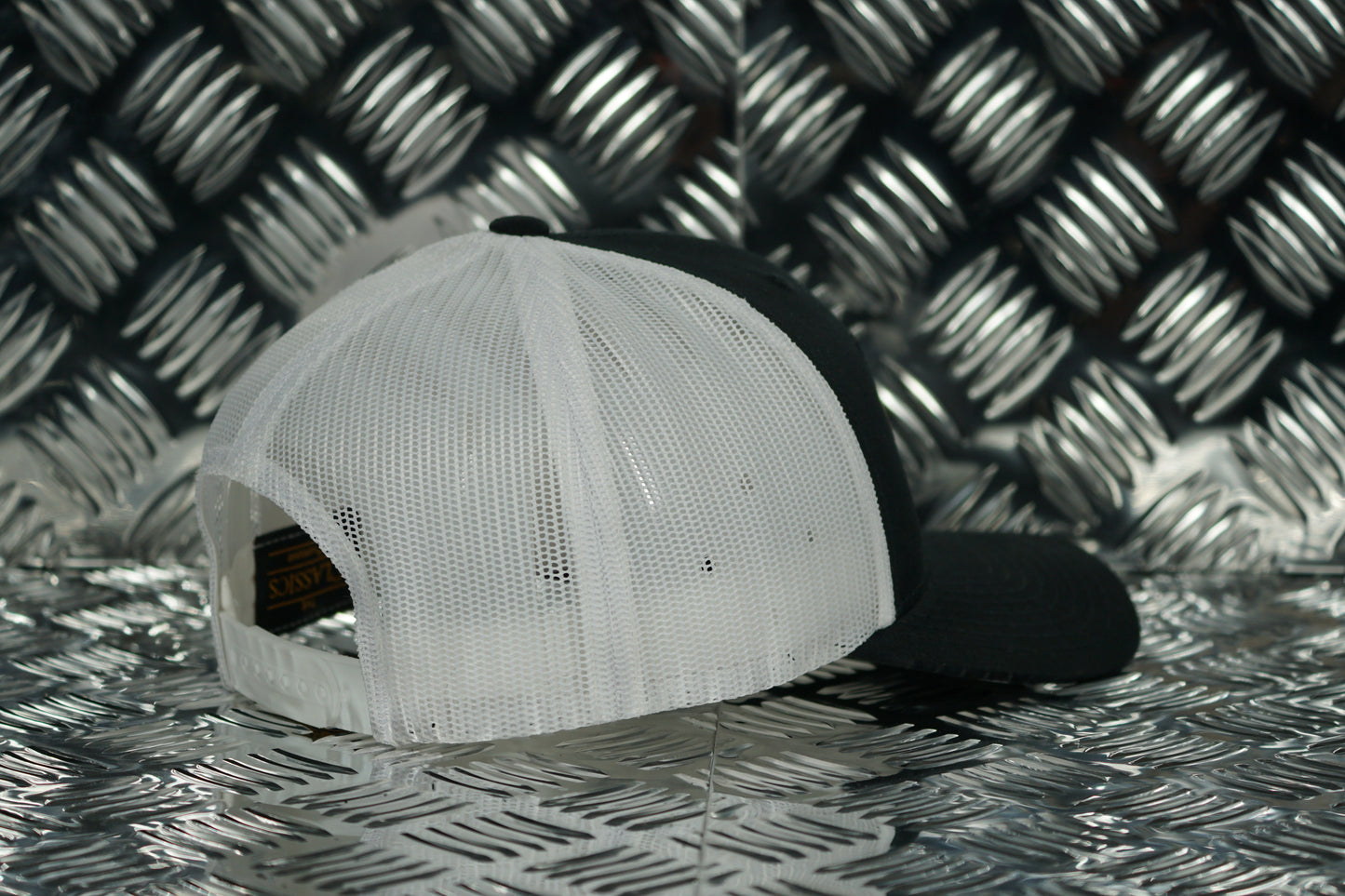 #EnjoyTheRide 6 Panel Retro Trucker Patchwork Cap - Black and White