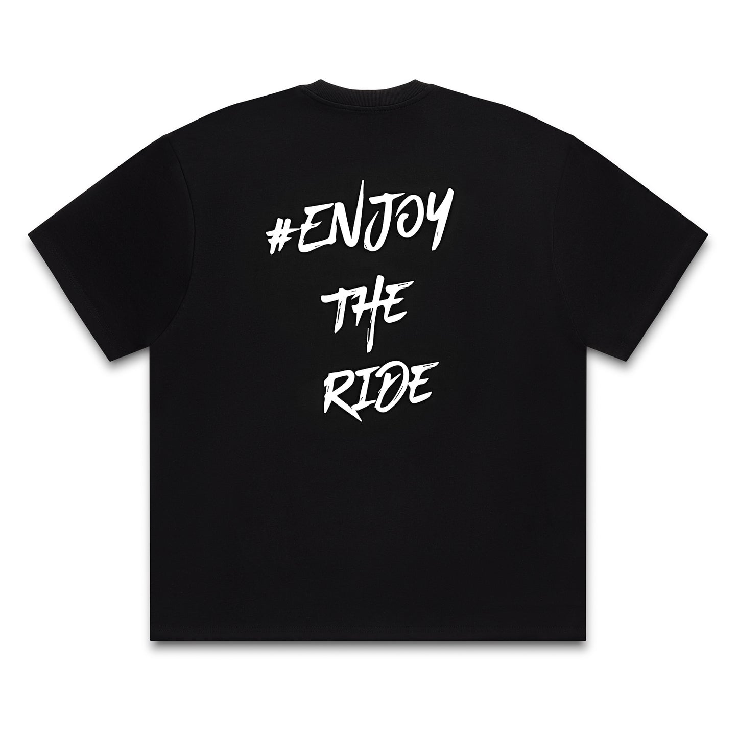 #EnjoyTheRide Black Unisex Heavyweight Oversize Short Sleeve T-Shirt - The White One