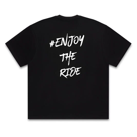 #EnjoyTheRide Black Unisex Heavyweight Oversize Short Sleeve T-Shirt - The White One