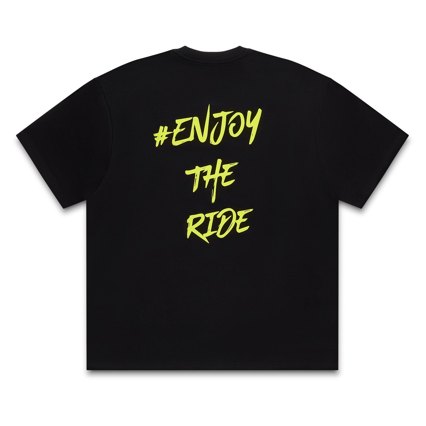 #EnjoyTheRide Black Unisex Heavyweight Oversize Short Sleeve T-Shirt - The Yellow One