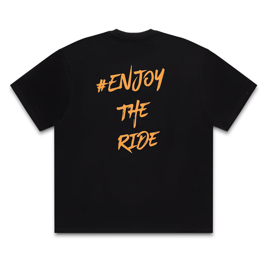 #EnjoyTheRide Black Unisex Heavyweight Oversize Short Sleeve T-Shirt - The Orange One