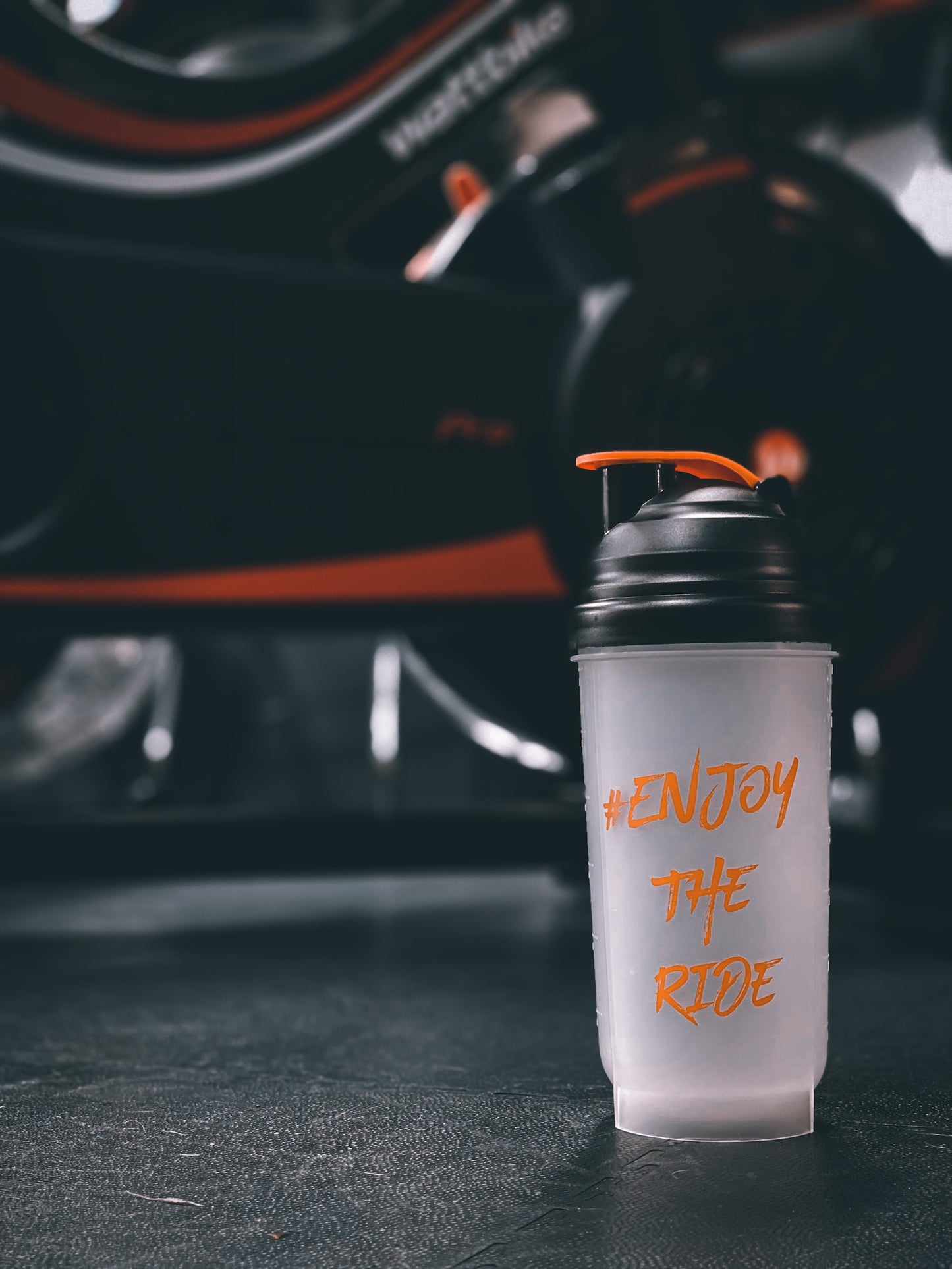#EnjoyTheRide Black and Orange 700ml Protein Shaker Bottle